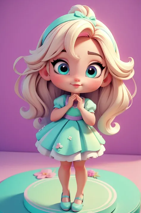 imagem de alta qualidade de uma boneca chibi Ariana Grande: boneca chibi ,illustration,detalhes delicados,Pose encantadora,lovely expression,cores suaves,roupa bonita,cabelos intrincados,beautiful eyes and lips,melhor qualidade,ultra-detalhado,fotorrealist...