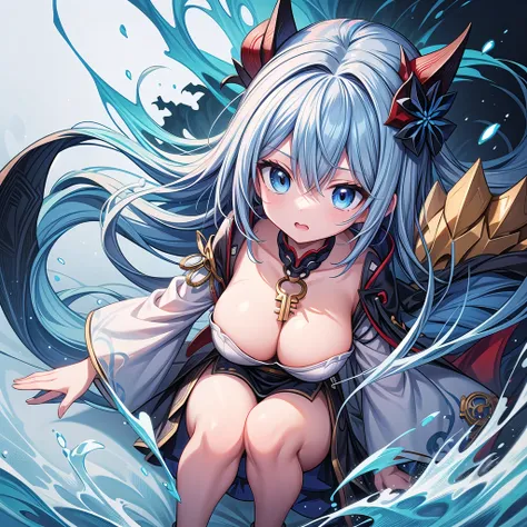 detailed portrait of a girl wearing a demonic outfit, blue anime style, demonic anime girl, dynamic action anime girl, Azur Lane character, Onmyoji, detailed Onmyoji art, from Arknights, from Azur Lane video game, Kushaltepec Klenz key art female, alluring...