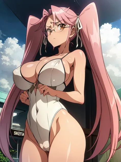 (Nsfw),Hayatakagi, Hajime Takagi, Long hair, bow ribbon, (Twin-tailed:1.3), (Brown eyes:1.5), Hair Ribbon, Pink hair, (eye glasses:1.3),,(looking at the viewers:1.3),BREAK (masutepiece:1.2), Best Quality, High resolution, Unity 8k Wallpaper, (Illustration:...