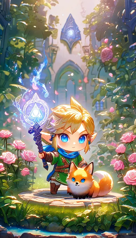 absurdres, highres, ultra detailed, hdr, master piece, best quality, extremely detailed, link chibi, blonde hair, expressive blu...