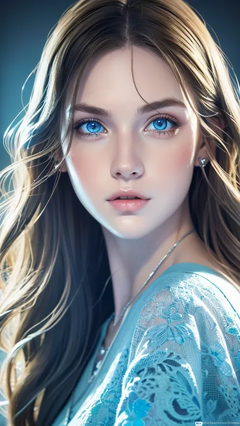 muste piece, best quality, illustration, Super detailed, fine details, High resolution, 8K Dende Wallpaper, perfect dynamic composition, Very beautiful bright light blue eyes, ladies&#39; fashion、Super Long Straight Silky Hair,rich bust、natural color lip, ...