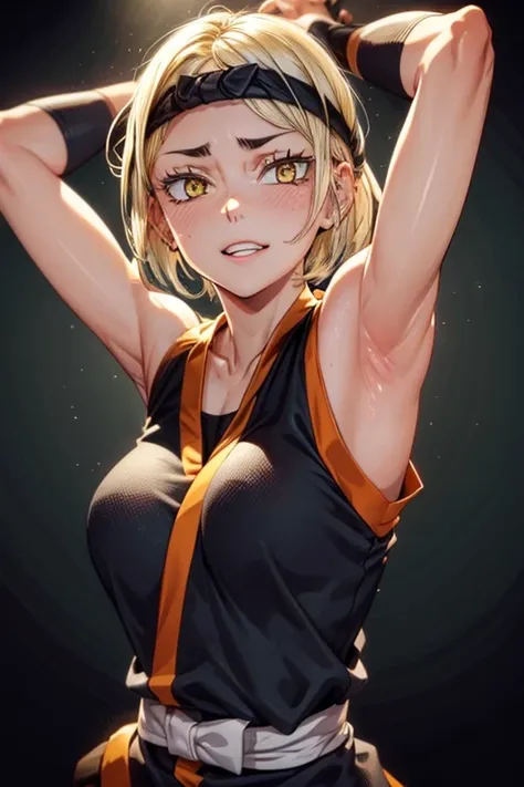 8k high resolution, detailed face, detailed body, perfect body, ultra high quality, 1 girl, sleeveless shirt, arms up, armpit, s...