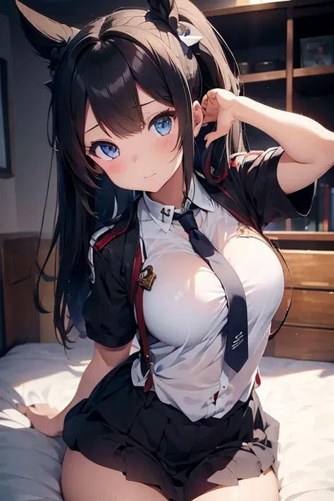 Azur lane, beautiful girl, sexy pose, bluse eyes, hair bows, 