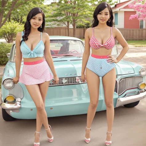 Summer hot girl outfit，american retro style，To wear fashion，Here are a few points you can try:：Selection of color：American retro style is usually dominated by bright colors，Like red、blue or。You can choose light colors in summer，Such as light blue、Pink or w...