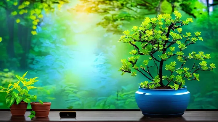 there is a Potted plants tree in a pot on a table, Zen Nature Background, lush plants and Potted plants trees, Potted plants tree, blue Potted plants, Beautiful Wallpapers, Awesome Wallpapers, High-resolution wallpapers, Potted plants trees, Nature Wallpap...