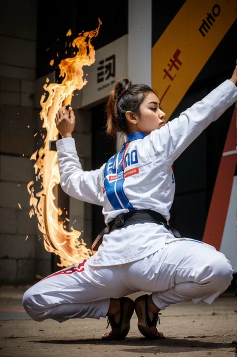 Logo with great art design named TAEKWONDO ASHOKA with fire