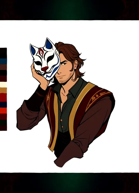 arafed image of a man with a cat on his head, inspired by Gaston Anglade, inspired by Caspar Wolf, caleb from critical role, as a dnd character, with kitsune mask, guy with horse head, inspired by Tyler Jacobson, inspired by Alexis Grimou, as a d & d chara...