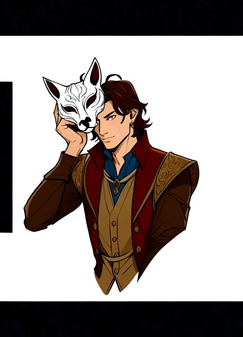 arafed image of a man with a cat on his head, inspired by Gaston Anglade, inspired by Caspar Wolf, caleb from critical role, as a dnd character, with kitsune mask, guy with horse head, inspired by Tyler Jacobson, inspired by Alexis Grimou, as a d & d chara...