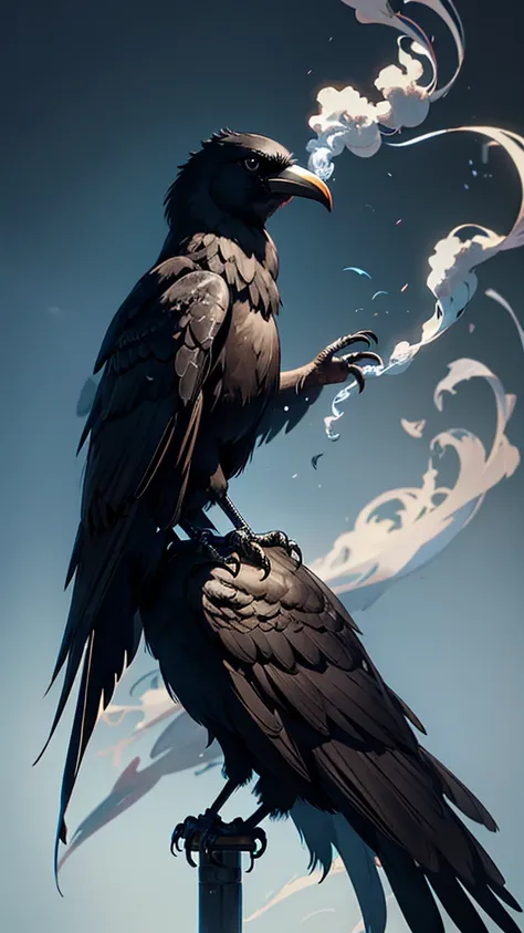 Crow made of smoke, coming out of the forearm  