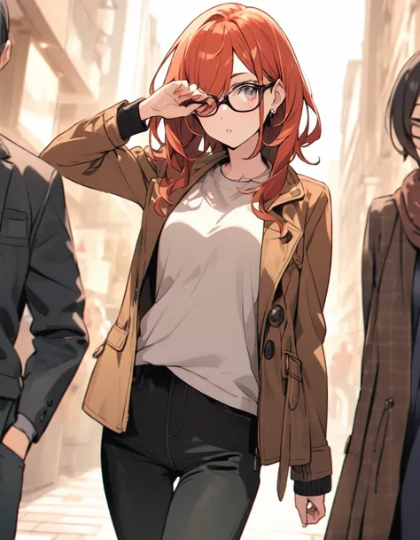 diagonal, bright、Glasses、woman、Jacket、Hiding one eye、stylish