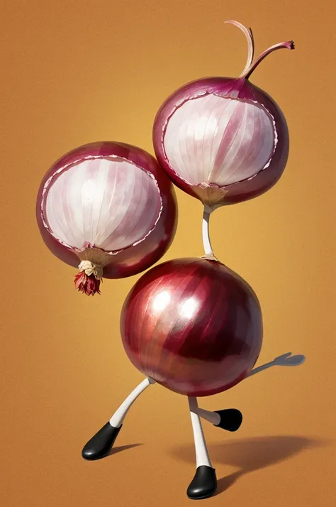 Cartoon illustration Red pearl onion happy face arms legs 