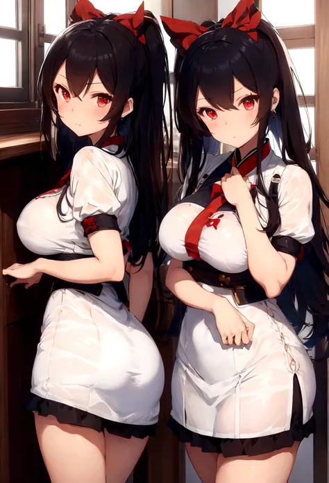 Taihou, Azur lane, beautiful girl, sexy pose, bluse eyes, hair bows, big ass and breasts