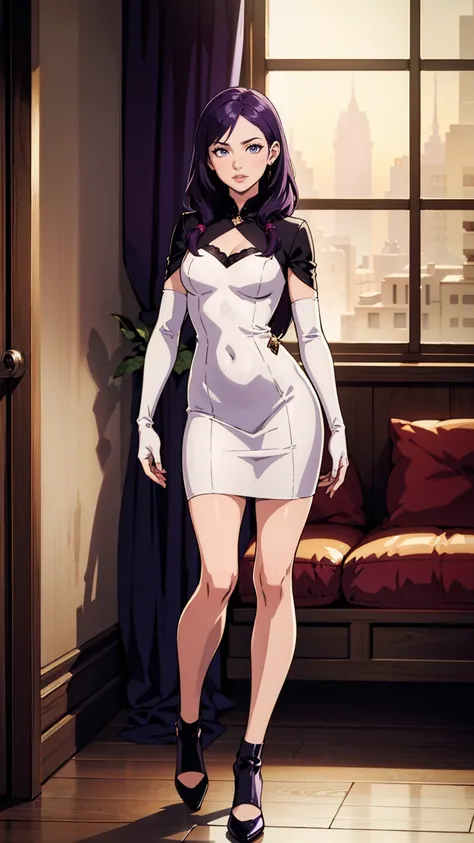 (((full body photo))), (1 girl, full body photo, dress, long hair, purple hair, purple eyes, mask, long white elbow gloves, looking at viewer, warm smile, IvFE, ( best quality, 4k, 8k, high resolution, masterpiece), ultra-detailed, (realistic, photorealist...