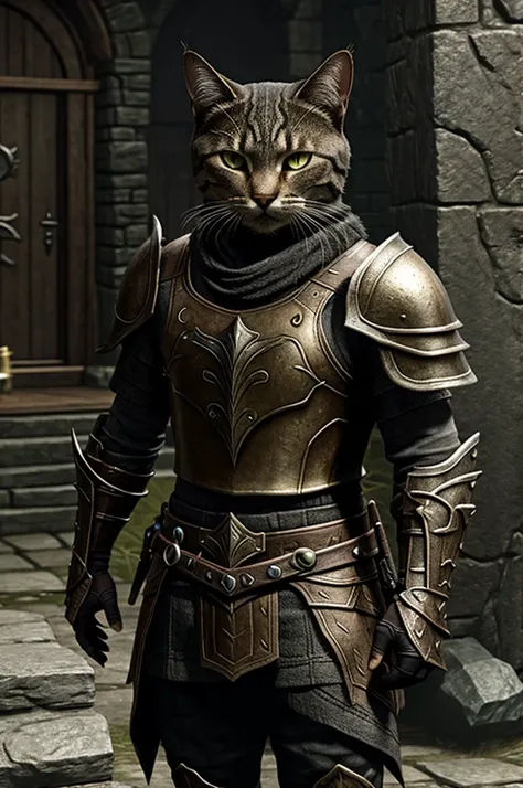 Skyrim cat character with daedra armor