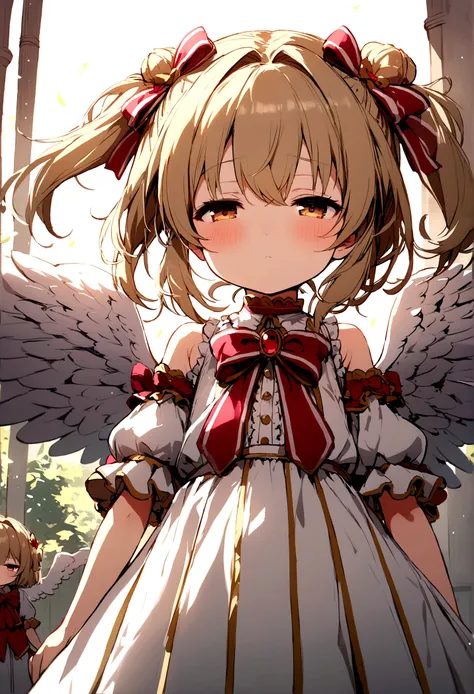 (loli loli),angel,narrowed eyes,wings,
