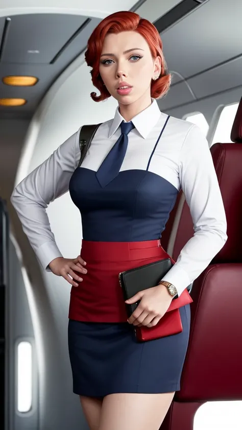 Scarlet Johansson dressed as a stewardess 
