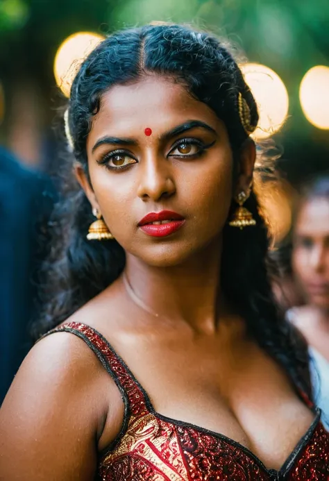 (((photo of a ancient kerala crowned temple goddess ))), (((black kali))) , (((Half Body))), (((very dark skin))), (((age 18+))), (((chubby tall))), (((huge busty milky wet big massive boobs))), (((nude thigh))), (((ancient black mini skirt))), ((black ski...