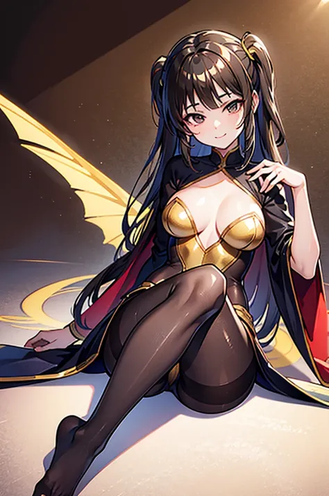 Highest quality　Highest quality　Draw a face carefully　High-definition anime-style face　Super Glowing Skin　Brown leotard　Golden pantyhose　Succubus　lure　smile　Show the soles of your feet　Feet close up