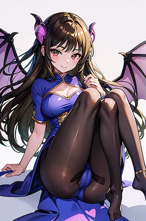 Highest quality　Highest quality　Draw a face carefully　High-definition anime-style face　Super Glowing Skin　Brown leotard　Golden pantyhose　Succubus　lure　smile　Show the soles of your feet　Feet close up