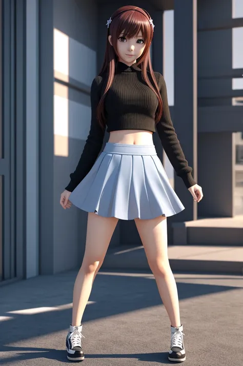 Beautiful 3d anime girl with full length miniskirt 