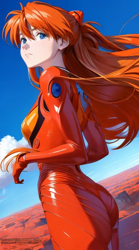 (masterpiece, quality, Best quality at best, Official Art, Beautiful and beautiful:1.2)Soryu Asuka Langley, Long Orange Hair，Shin Evangelion，Tight Suit