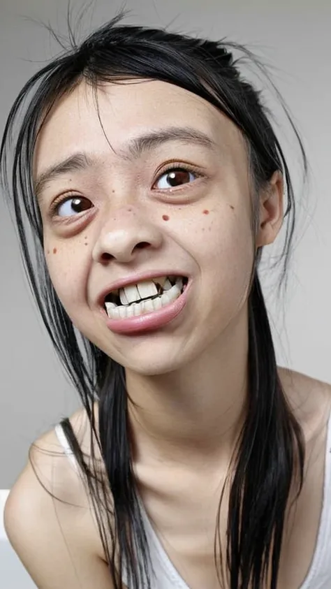 Eyes that stick out, big eyes, groggy eyes, thin, skinny, Japanese women, ugly, black hair, misaligned teeth, broken teeth