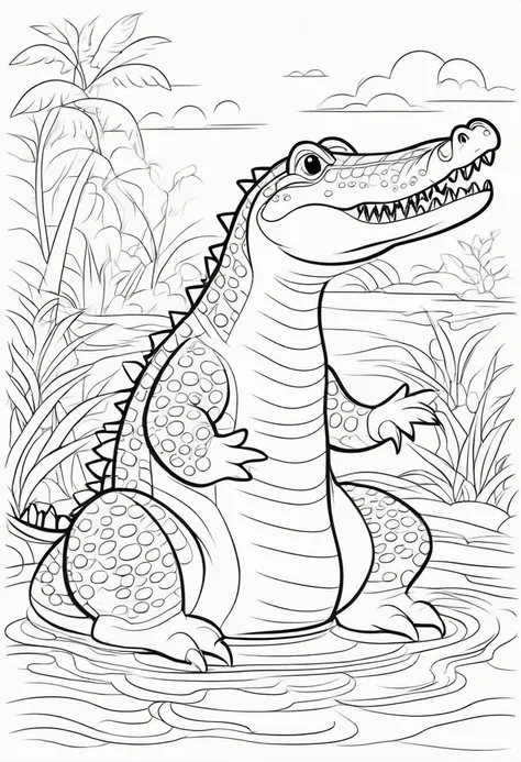 coloring page for kids, crocodile , cartoon style, thick lines