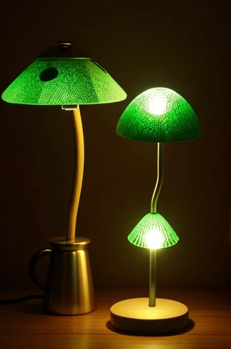 Create a realistic 3D lamp, make it from a small green mushroom 