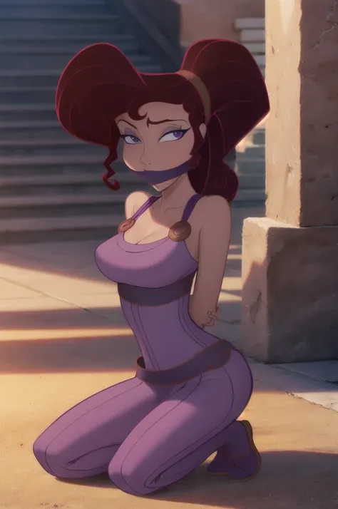 score_9,score_8_up,score_7_up,score_6_up, source_cartoon, break, 1girl, disney, megara, brown hair, purple eyes, purple dress, t...