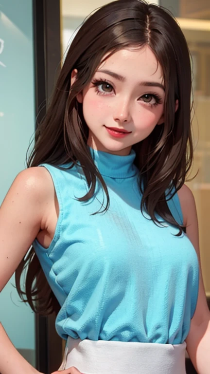 blush a little and smile, (Top quality masterpiece:1.2) Delicate illustrations, Very detailed, /Beautiful Japanese Women、1 person,Very cute and slim、Great style 、((8K images、super high quality))、Very delicate face, Skin and Hair、beautifule forehead、Red lip...