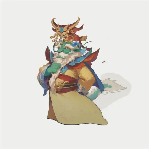 A cartoon illustration of a dragon head man wearing a Chinese style dragon robe,Inspired by Hu Zaobin, sun wukong, guan yu, wukong, Dragon Pope, Duelist Style, Full color illustrations, 