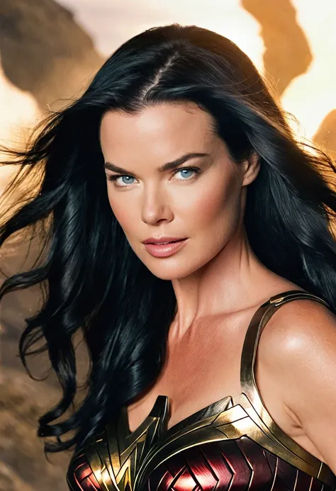 (((Extreme Closeup Rebecca Romijn(((long black hair)))under the mantle of the Amazon warrior Wonder Woman Diaema Wonder Woman frontal images color images Splash))),(((Rebecca Romijn))),(((black hair Largo))),(((black hair))),(((Diaema Wonder Woman)))