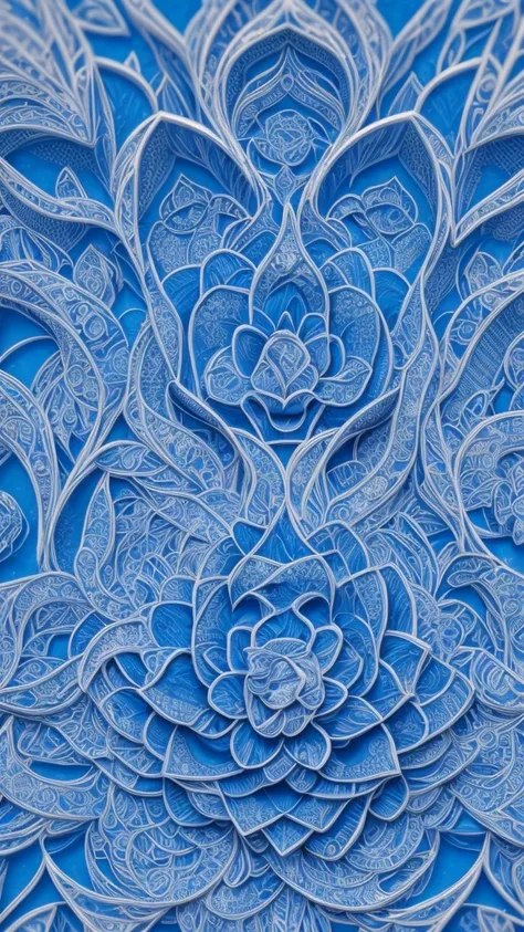 a beautiful detailed blue roses, seamless fractal pattern, 8k, photorealistic, extremely detailed, hyper realistic, soft lightin...