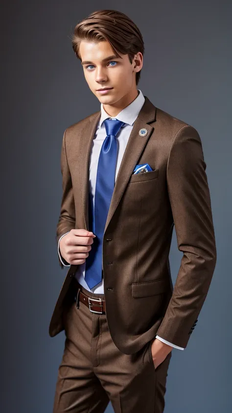 19 year old male wearing tie and lomg sleveed  button up with blazer and vest with dress pants and belts
4K HIGH REZ 

Physical Description: Brown colored hair and skinny build. 5"5 and 150 LB. Blue eyes. 

.