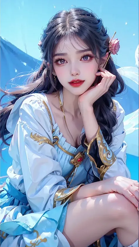 Close-up of a woman in costume on stage, Whole body xylose, Beautiful celestial mage, a stunning young ethereal figure, beautiful fantasy empress, astral witch clothes, shaxi, flowing magical robe, Hanfu Blanco, xianxia fantasy, belle delphine, Ethereal fa...