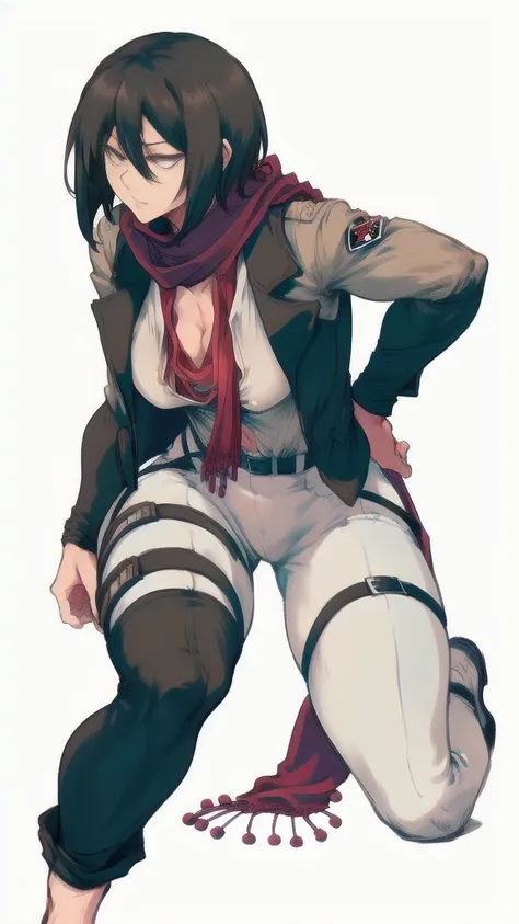 full body image of mikasa ackerman from attack on titan, full body in image, wearing her original outfit (survey corps uniform w...