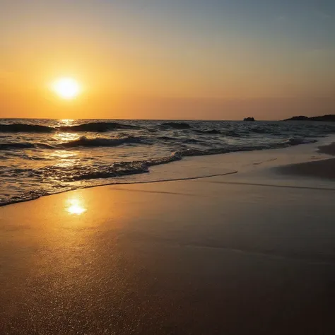 cpchann on a beach with the sun in the background, super quality, 4k, filmed by camera, sunset, cinematic photos