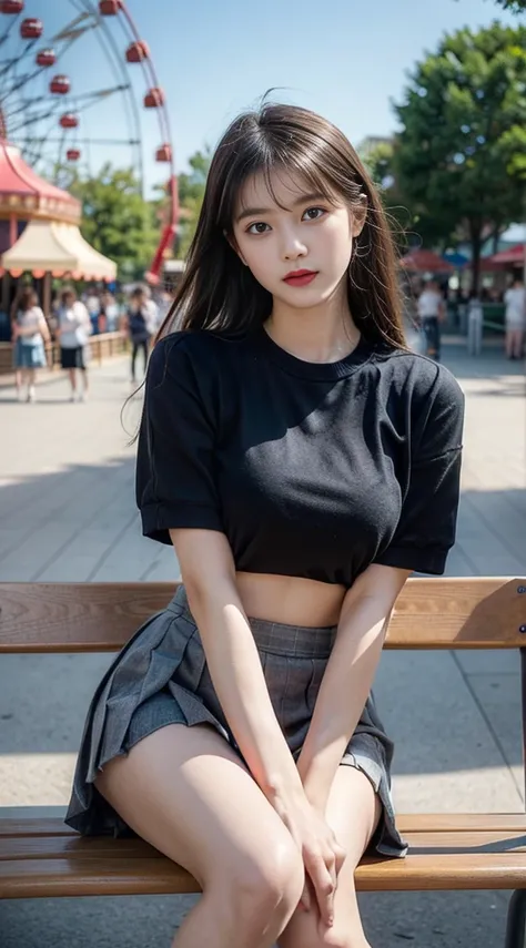 1 woman, beautiful, amazing face and eyes, (highly detailed beautiful face), (The sexiest look), (beautiful big breasts:1.2), (, pleated mini skirt:1.2), (best quality:1.4), (very detailed), (very detailed CG 통합 8k 벽지), very detailed, RAW photos, professio...