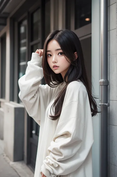 Beautiful girl wearing oversized clothes
