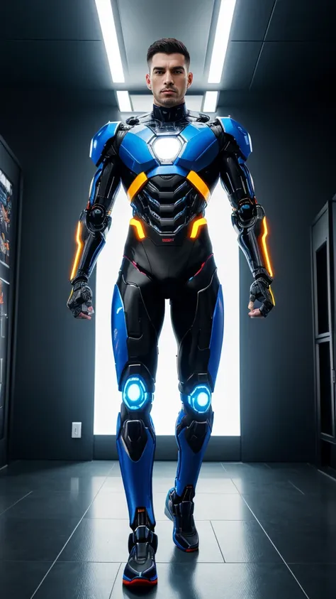 Heromkr 2024, 12k, uhd, best quality, masterpiece, full body, 1man, cybernetic, robotic, vibrant colors,