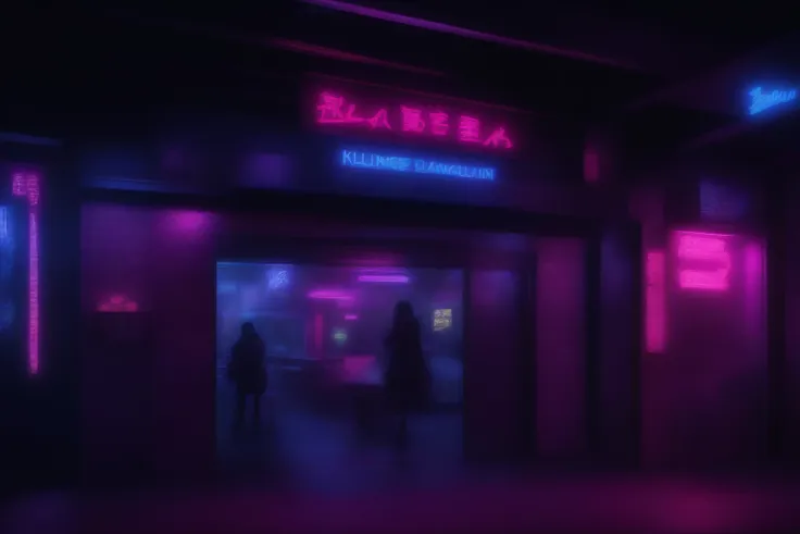 SIGNBOARD of a street club at night, cyberpunk