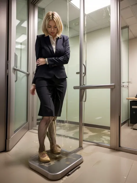 high quality,16K:1.1),((, Ukrainian woman , Blonde Hair,Short Haircut、((business suit、 Pencil Skirt)), tights,(View your viewers:1.3),(Background is Office 1.2),

(urination:1.5)wets herself ultra desperate