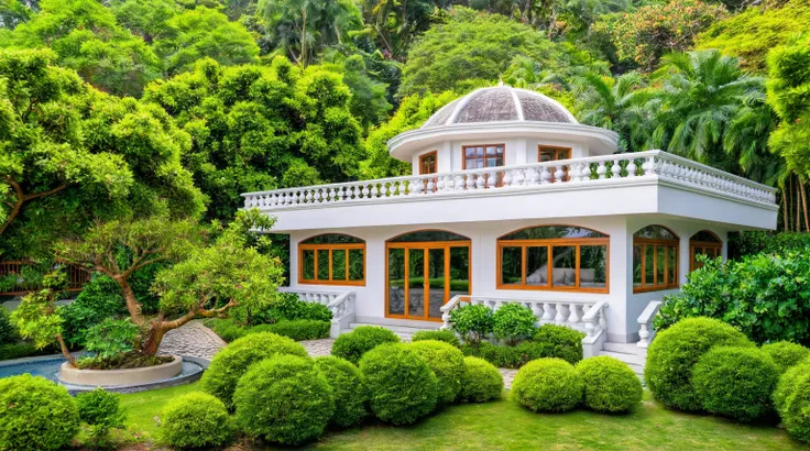 moderntropicalgardern,aiaigroup, aerial view, outdoors, garden, tree, east asian architecture, rock, stone, flower, daylight,  h...