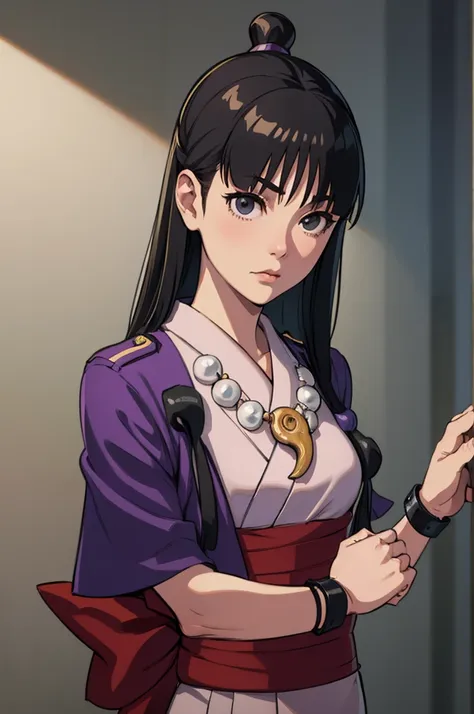 maya fey, half updo, hair ornament, japanese clothes, kimono, sash, necklace, magatama
masterpiece, best quality, absurdres, masterpiece, best quality, extremely detailed,high definition restrained,police,arrest,restrained,shackles,(((handcuffs, cuffs, upp...