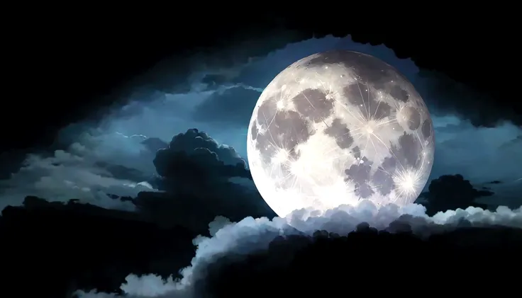 full moon and dark clouds on the sky