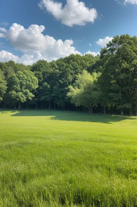 Grass and trees are blowing in the strong wind on the vast grassland。A meadow with a stream、Nobody is here、There is no one、Landscape painting、No person required、No building required、Only trees and grass are needed