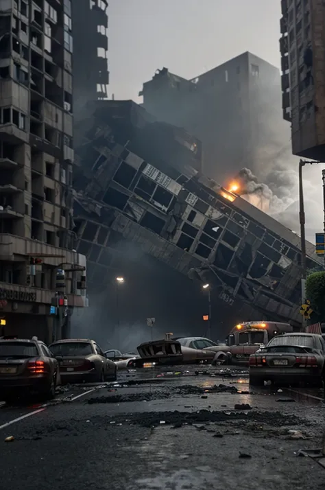 image from the height of 130 meters a complex of curved car overpasses made of crumbling gray concrete supported by wide and tal...