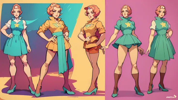 ((masterpiece,best quality)),((character design sheet)),((full body view)),young girl, 40s fashion appearance, in style of digit...