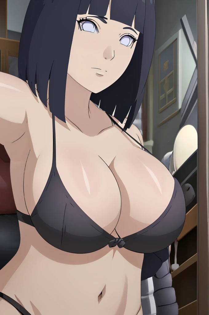 masterpiece, (intricate details), (colorful),cinematic lighting,extremely detailed CG unity 8k wallpaper ,hinata(boruto), 1girl,solo, large breasts, (hinata, hyuuga hinata, purple eyes, blunt bangs, black hair) big breasts, perfect breasts, large breasts, ...