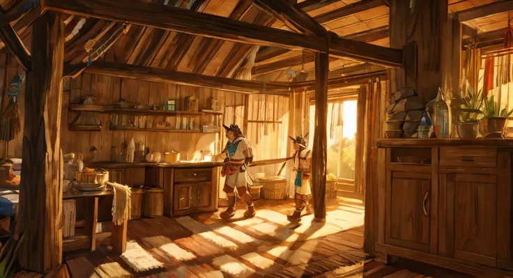 inside a primitive Native American traditional longhouse